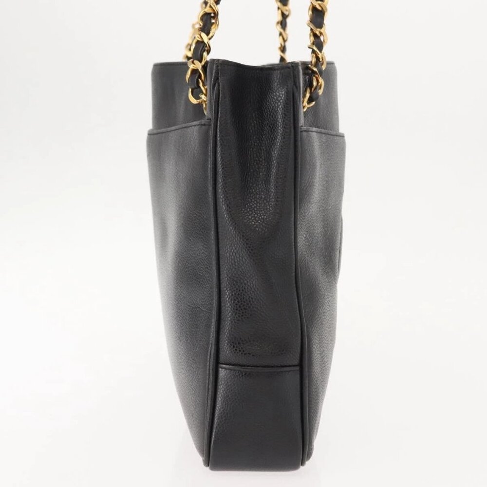 CHANEL Tote Bag Grained Calf Skin Black Gold CC Auth BA7490 - Picture 5 of 16